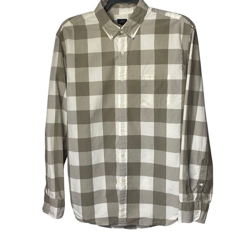 J.CREW Gray White Gingham Check Woven Button Down Shirt 100% cotton Men's XL